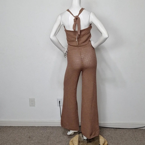Sincerely Jules *NEW Brown Y2K Crochet Bell Bottom Pants & Halter Top Set Size M - Picture 3 of 10